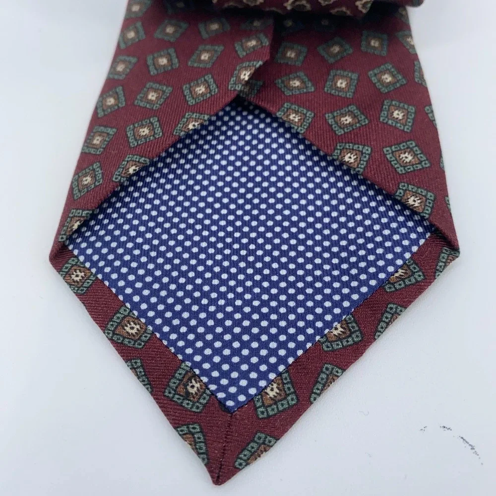 Eton Tie Mens‎ One Size Burgundy Patterned Silk Classic Fit Necktie Italy Made